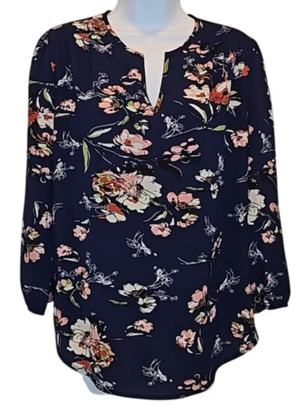 fun2fun Navy Blue Floral Blouse Top Size XS New Office Career Business Spring